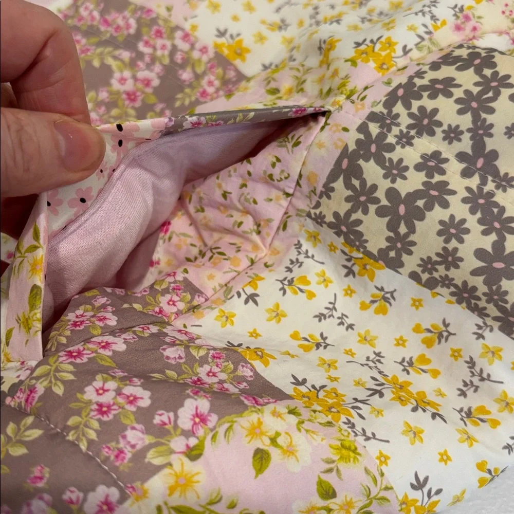 THREAD & SUPPLY quilted pastel vest floral patchwork full zip pockets pink large - Picture 6 of 15